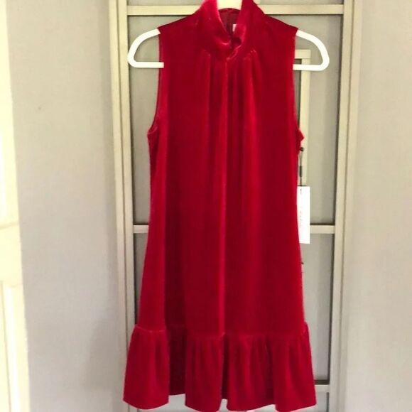 Calvin Klein Dresses & Skirts - NWT Calvin Klein red velvet sleeveless dress with ruffle size 10